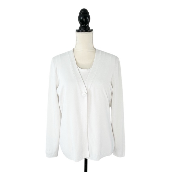 🌼 Charter Club Women’s White Cardigan & Tank Set Size L - Picture 4 of 16